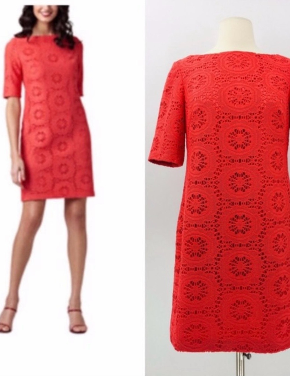 Adriana papell muted coral embroidered sheath dress
